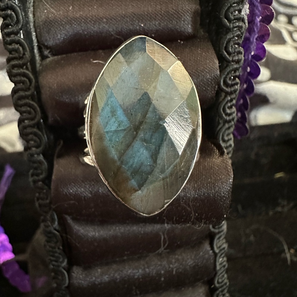 Sterling Silver Split Shanks Labradorite Ring Size 9
